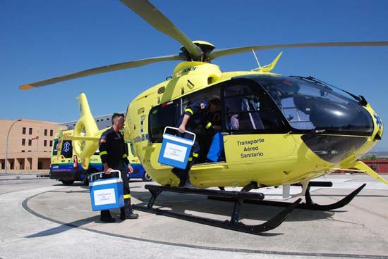Talavera de la Reina, 1 de Septiembre de 2016 Helicoptero del SESCAM en el Helipuerto del Hospital General "Ntra. Sra. del Prado". Foto: Abel Martínez. Sescam