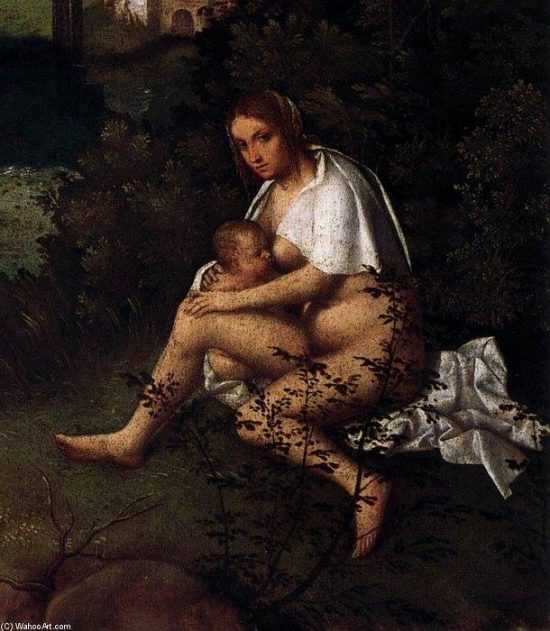 Madre dando pecho a su hijo (detalle de 'La tempestad', de Giorgione)
