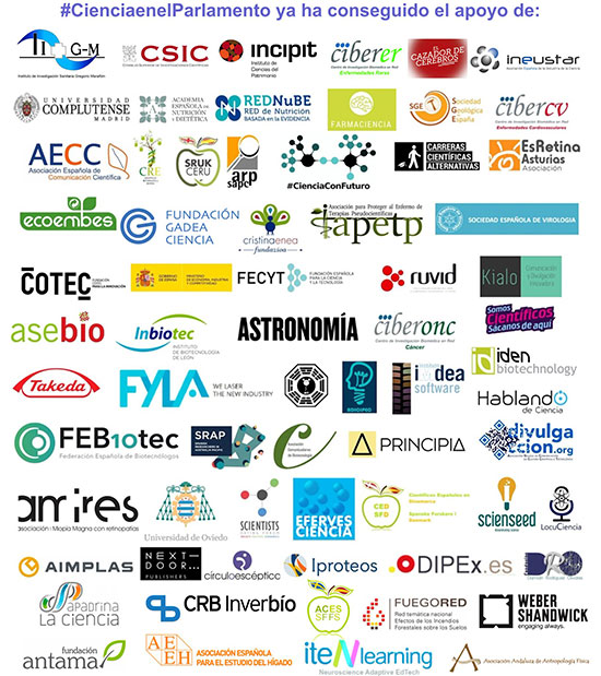 Listado de instituciones y asociaciones científicas que apoyamos actualmente la iniciativa 'Ciencia en el Parlamento'