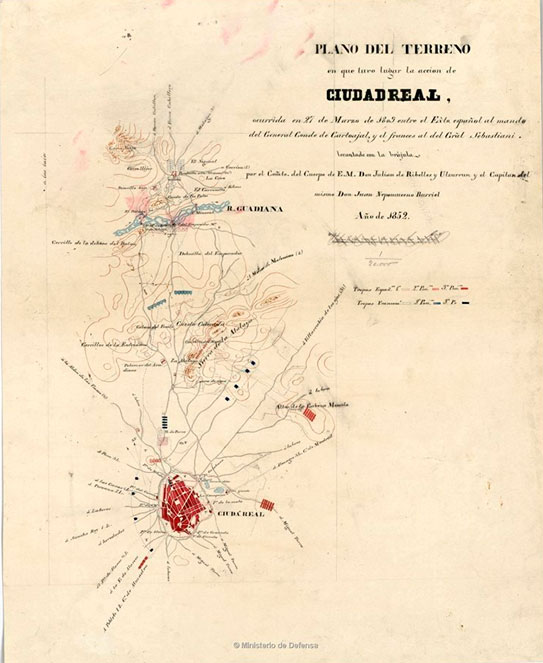 Plano del ejército español con las posiciones de ambos ejércitos, 1852. AHN, SHM