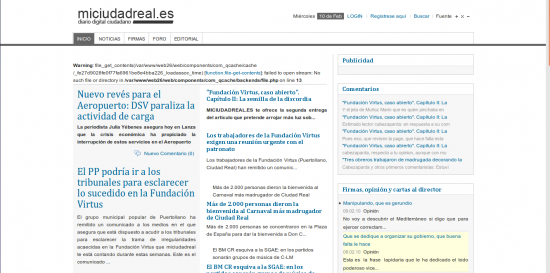 miciudadreal.es, 10.2.2010. Fuente: web.archive.org
