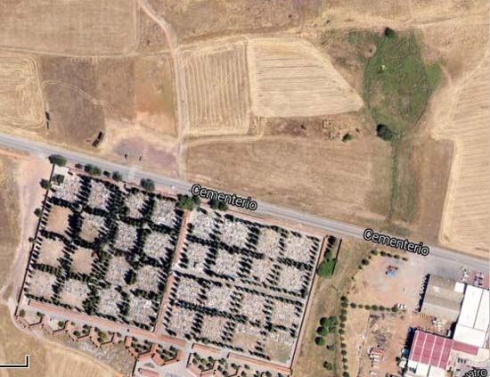 Imagen de satélite de una parte de los terrenos, enfrente del cementerio municipal