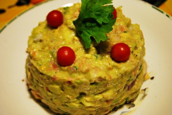 tartar de gambas, aguacate y manzana