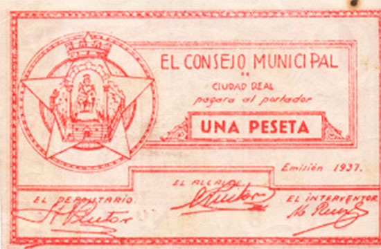 Billete emitido por el Ayuntamiento de Ciudad Real en 1937
