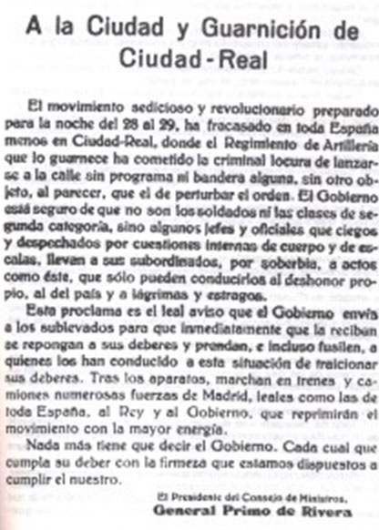 Mensaje del Gobierno a los Sublevados lanzado por aviones sobre el cuartel de Ciudad Real