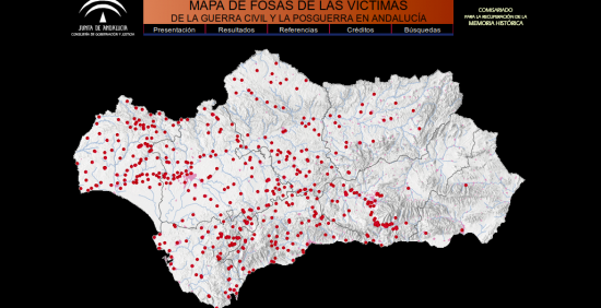 Mapa de fosas en Andalucía. Fuente Todos los Nombres