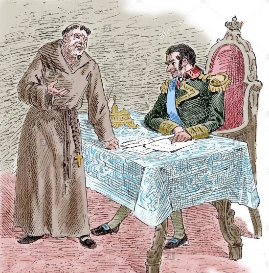 El padre agustín de Castro y Fernando VII grabado del siglo XIX. Fuente: www.alamy.es