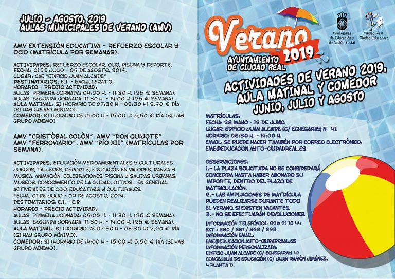 Este martes se abre el plazo de matrícula para las Escuelas Municipales de Verano