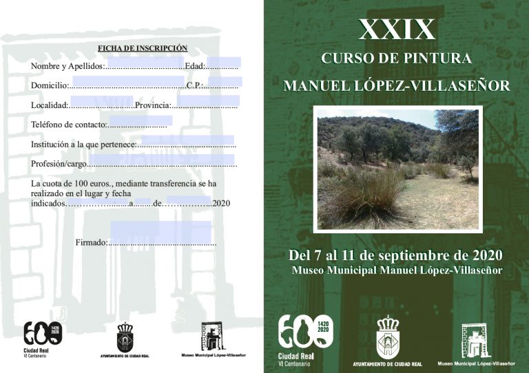 El XXIX Curso de Pintura Manuel López-Villaseñor se celebrará del 7 al 11 de septiembre
