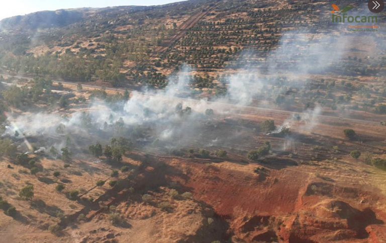 Puertollano: Seis medios, uno de ellos aéreo, y 29 efectivos actúan en la extinción de un incendio en la variante del minero