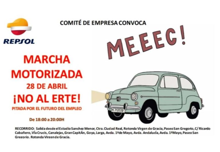 El comité de empresa de Repsol Petróleo convoca este miércoles una marcha motorizada por Puertollano en rechazo al ERTE