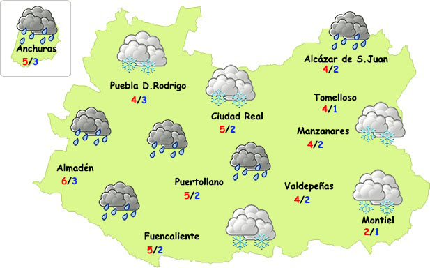 Martes de lluvia, intenso frío y posibilidad de nieve a primeras horas en Ciudad Real