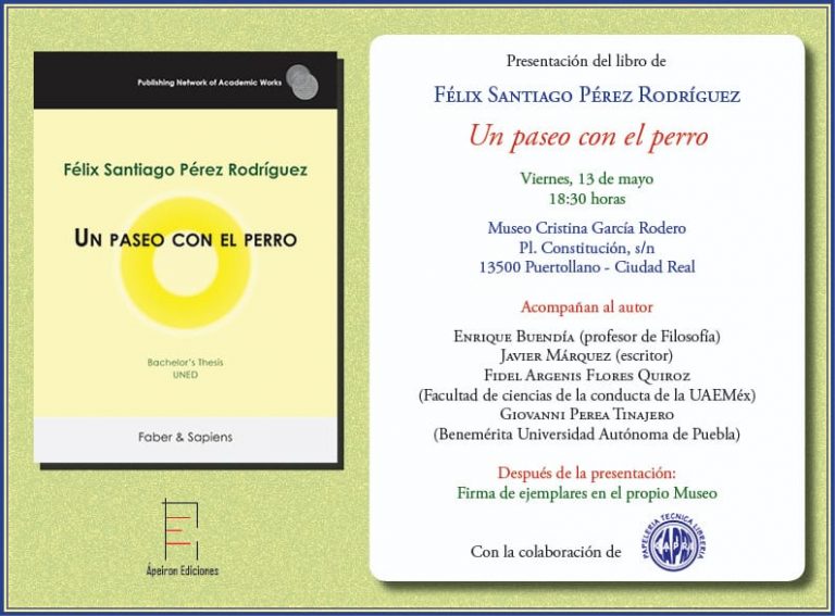 El joven filósofo Félix Santiago Pérez presentará en Puertollano su libro «Un paseo con el perro»