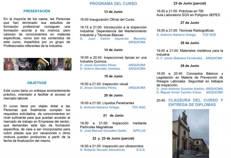 ARQUICMA promueve en Puertollano la undécima edición del Curso de Técnicas Básicas de Inspección