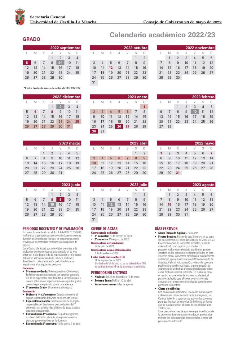 El calendario académico marca el inicio del curso en la UCLM el 5 de septiembre, aunque cada centro establece su fecha de incorporación a las aulas