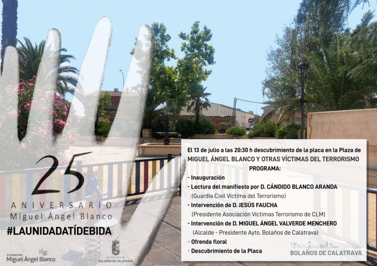 Bolaños conmemorará el 25º aniversario del secuestro y asesinato de Miguel Ángel Blanco y otras víctimas del terrorismo en la Plaza que lleva su nombre