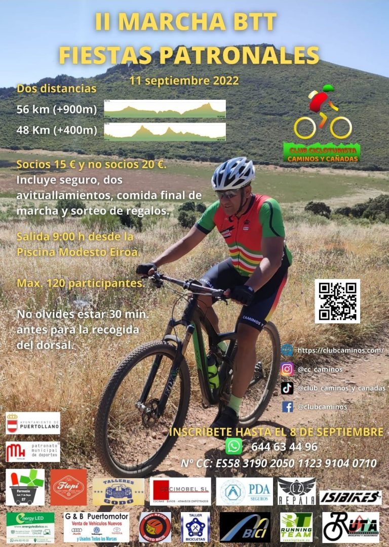 El club cicloturista Caminos y Cañadas organizará la segunda marcha cicloturista “Fiestas Patronales de Puertollano” el 11 de septiembre