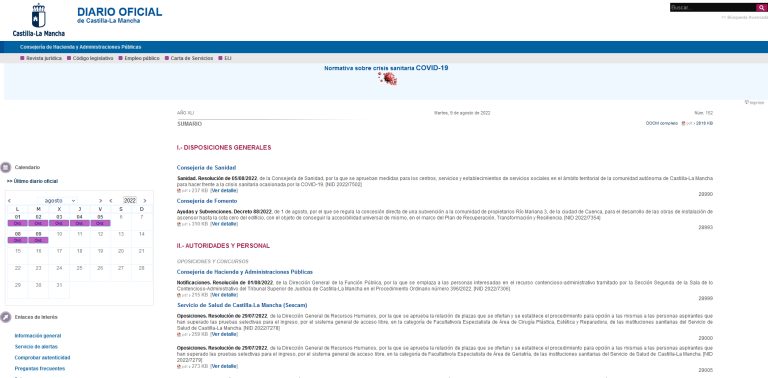 La web del Diario Oficial de Castilla-La Mancha recibe más de 1,1 millones de visitas en el  primer semestre del año