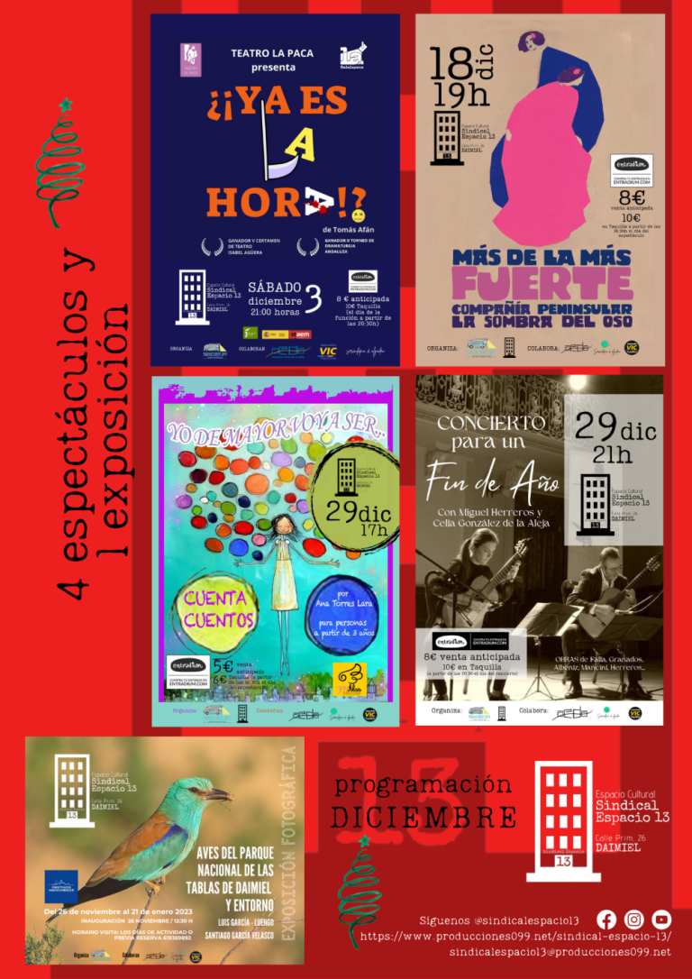 Diciembre de teatro, cuentacuentos, música y exposición fotográfica en Sindical Espacio 13