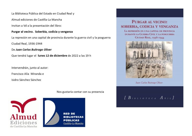 Juan Carlos Buitrago Oliver recoge la memoria de quienes sufrieron  represión en Ciudad Real durante la Guerra Civil y la posguerra