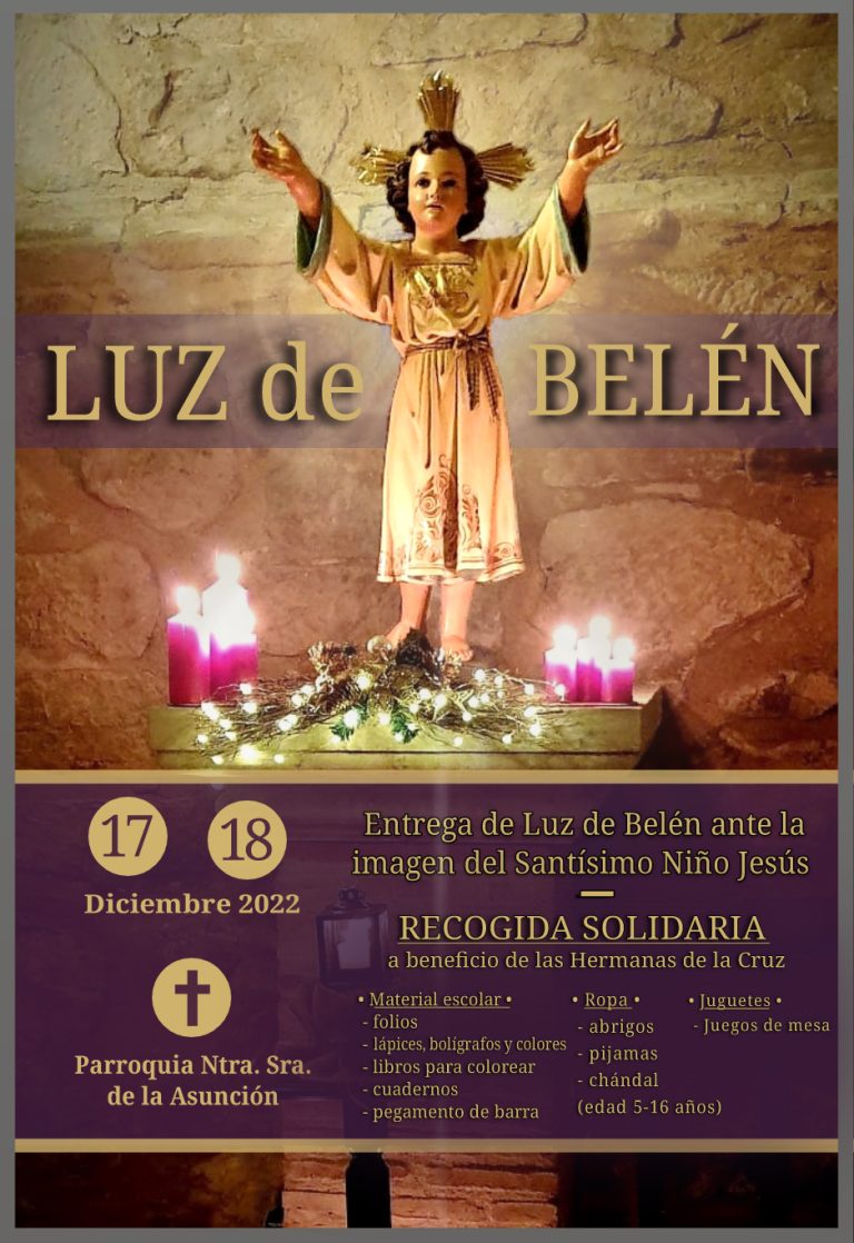 Puertollano: La Cofradía del Santísimo Niño Jesús entregará la Luz de Belén en la Parroquia de la Asunción los días 17 y 18 de diciembre
