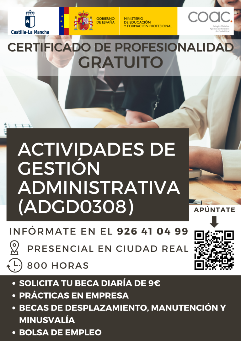 Ciudad Real: Este martes finaliza el plazo de inscripción para el curso de gestión administrativa, con becas de asistencia de 9 euros