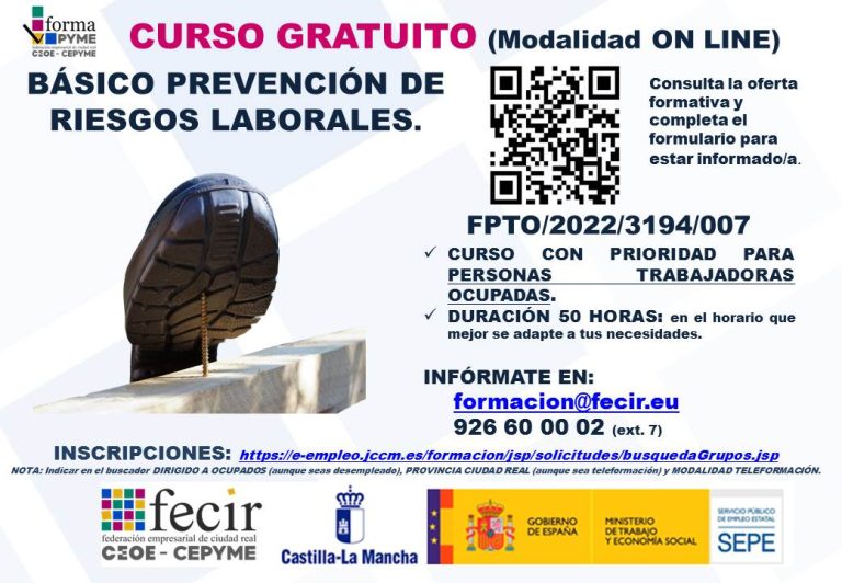 Abierta la inscripción para un curso básico on-line de prevención de riesgos laborales para trabajadores