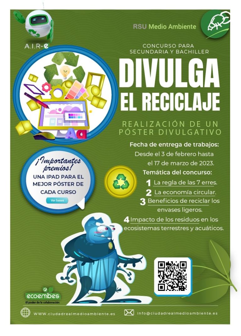 Se abre el plazo del Concurso “Divulga el reciclaje”, del Consorcio RSU de Ciudad Real, para estudiantes de Secundaria y Bachiller