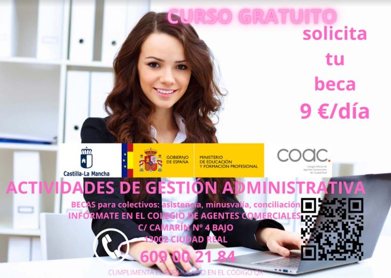 El Colegio de Agentes Comerciales de Ciudad Real inicia inscripción para un curso de gestión administrativa con beca de asistencia de 9 euros al día