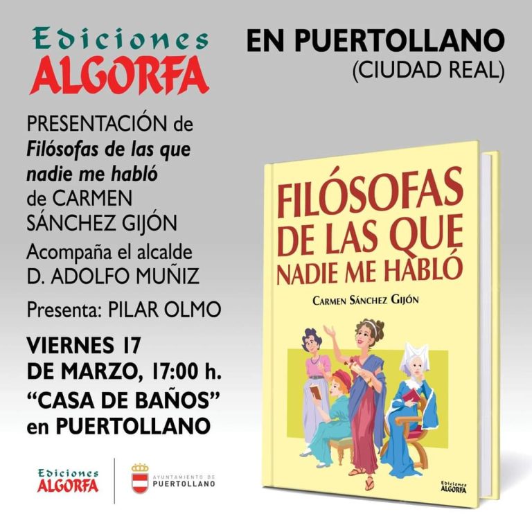 Puertollano: Carmen Sánchez Gijón presentará en la Casa de Baños el libro «Filósofas de las que no me hablaron»