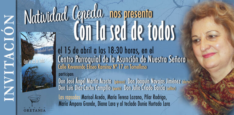 Natividad Cepeda presenta en Tomelloso su libro “Con la sed de todos” finalista del ‘Premio Mundial Fernando Rielo de Poesía Mística’ 