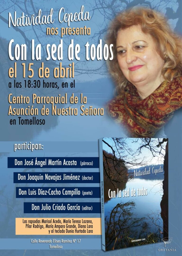 Natividad Cepeda presentará en Tomelloso su nueva obra literaria “Con la sed de todos”