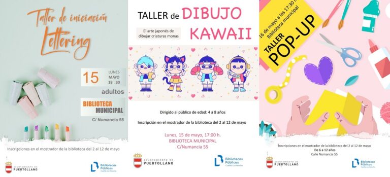 Mayo de talleres escolares de Kawaii-Pop Up y del arte de dibujar letras para adultos en la Biblioteca Municipal