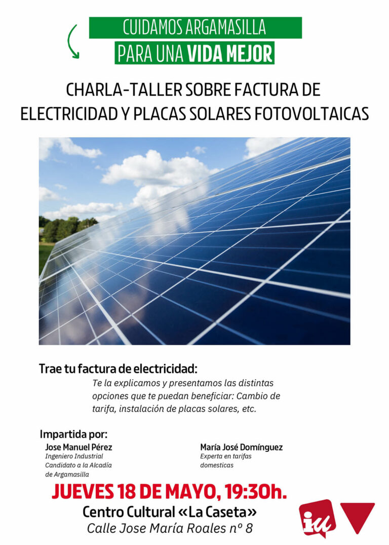IU de Argamasilla ofrecerá una charla-taller sobre factura de electricidad y placas solares