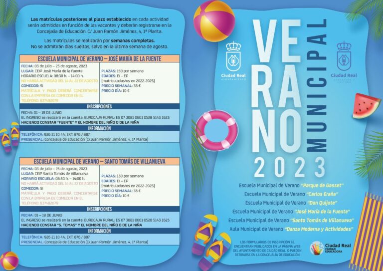 Las escuelas y aulas municipales de verano 2023 en Ciudad Real abrirán el 1 de junio el plazo de inscripción