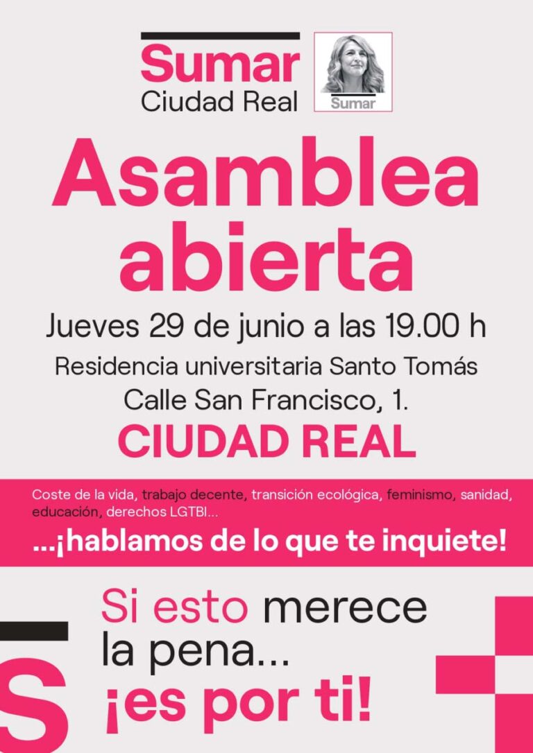 Sumar extiende su proceso de escucha en Ciudad Real convocando una asamblea ciudadana