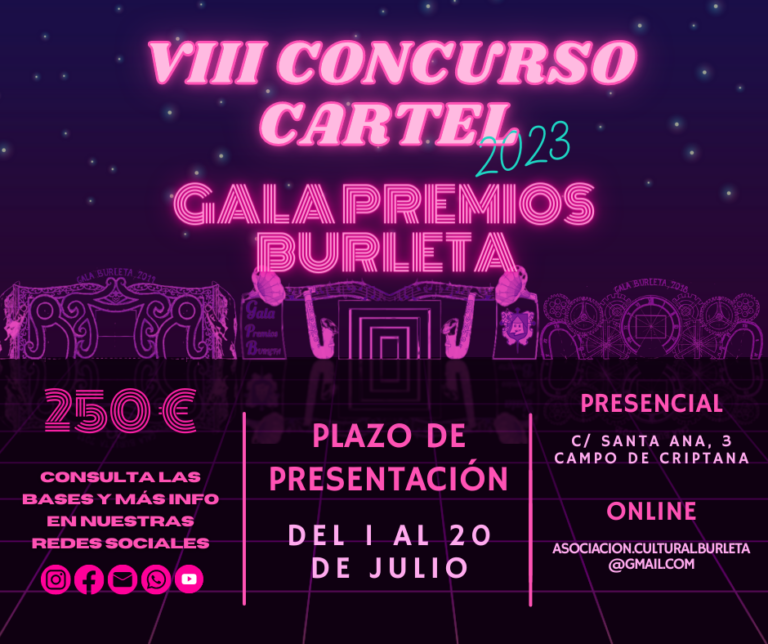 La Asociación Cultural El Burleta de Campo de Criptana convoca el VII Concurso del Cartel Anunciador de la XXXI Gala Premios Burleta 2023