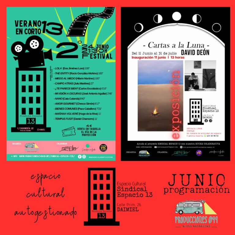 SINDICAL ESPACIO 13 en Daimiel despide junio y da la bienvenida al nuevo mes reinaugurando su patio de verano con cine, monólogo, narración infantil y un encuentro poético