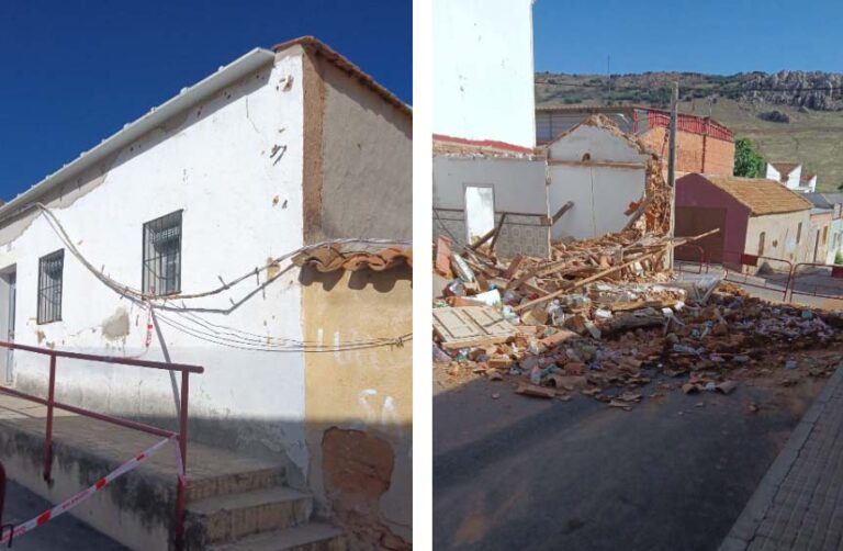 Puertollano: Denuncian que los escombros del derrumbamiento siguen bloqueando la calle Callao y piden que se sanee la zona