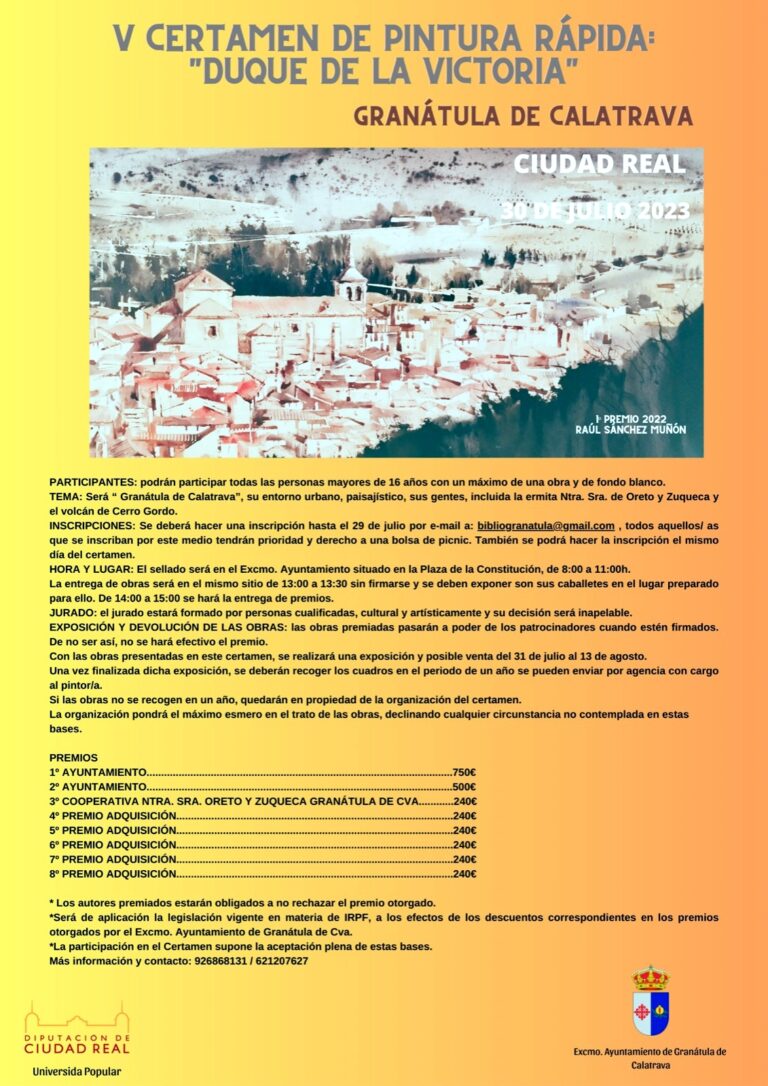 El 5º Certamen de pintura rápida “Duque de la Victoria” de Granátula de Calatrava reparte unos 3.000 euros en premios
