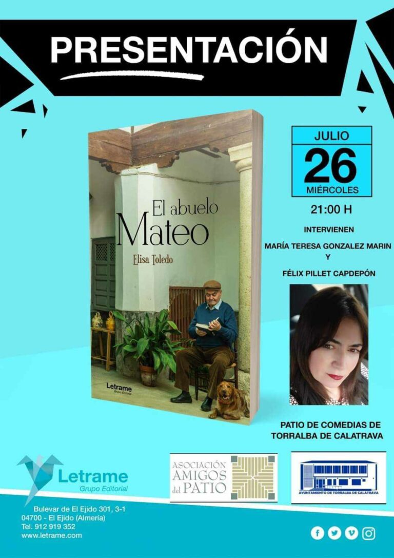 El Patio de Comedias de Torralba de Calatrava acogerá el miércoles la presentación del libro «El abuelo Mateo» de Elisa Toledo
