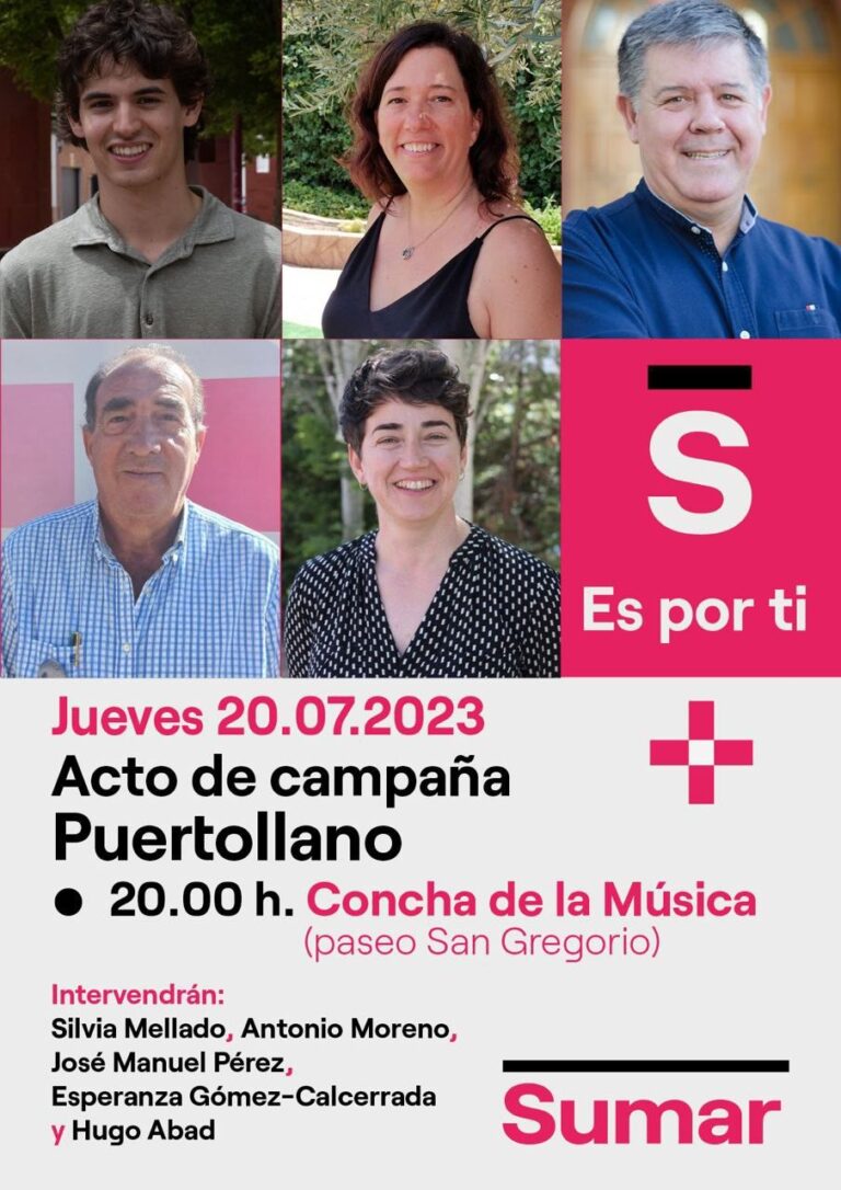 Sumar organiza este jueves un acto de campaña en Puertollano con sus candidatos al Congreso y Senado