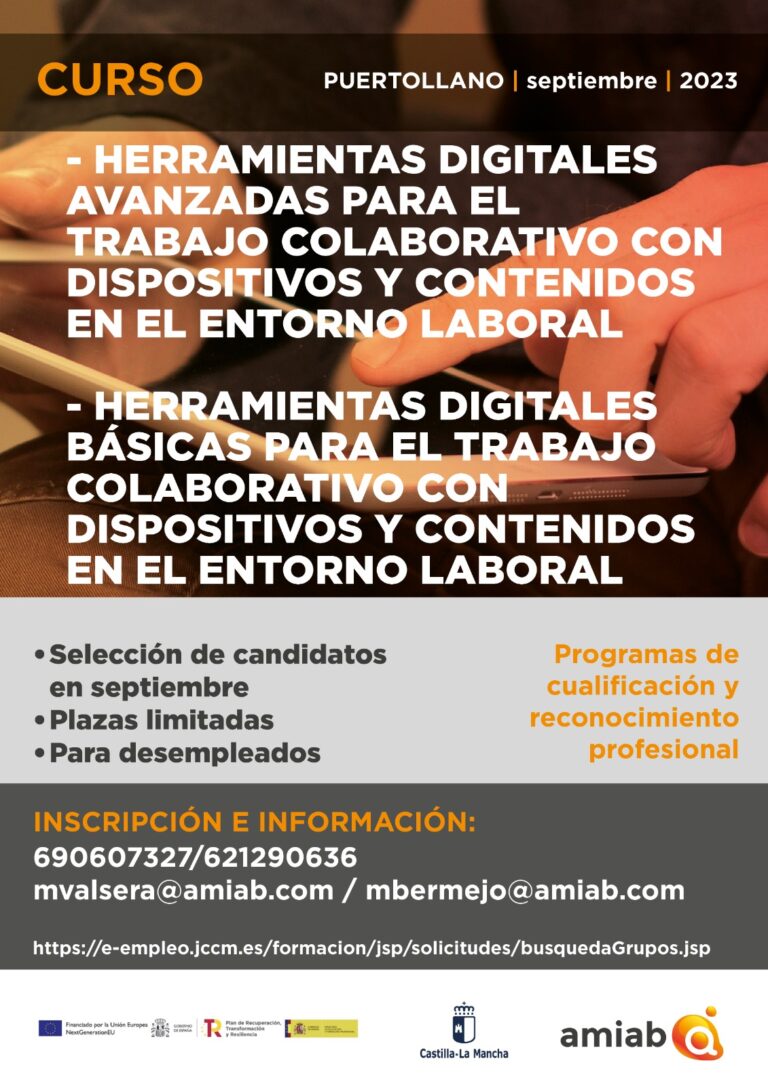 Puertollano: Amiab oferta cursos para desempleados de digitalización y mantenimiento y organización en alojamientos