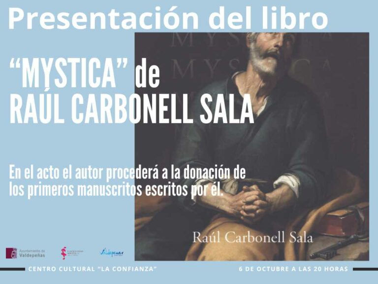 Raúl Carbonell Sala presentará en Valdepeñas su libro «Mystica»