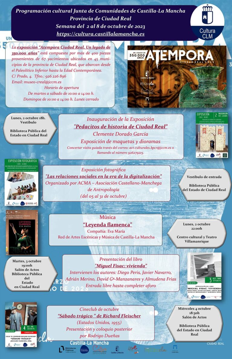 Exposiciones, ópera, cineclub, teatro o conferencias forman parte de la programación cultural del Gobierno de Castilla-La Mancha en Ciudad Real