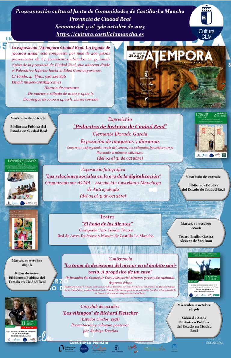 El Gobierno de Castilla-La Mancha programa exposiciones, teatro, conferencias o cine en la provincia de Ciudad Real