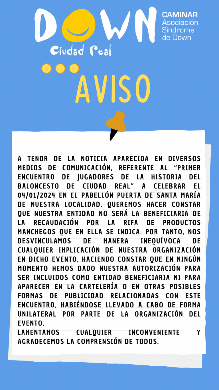 Comunicado de Down Caminar sobre evento deportivo del que no será beneficiaria