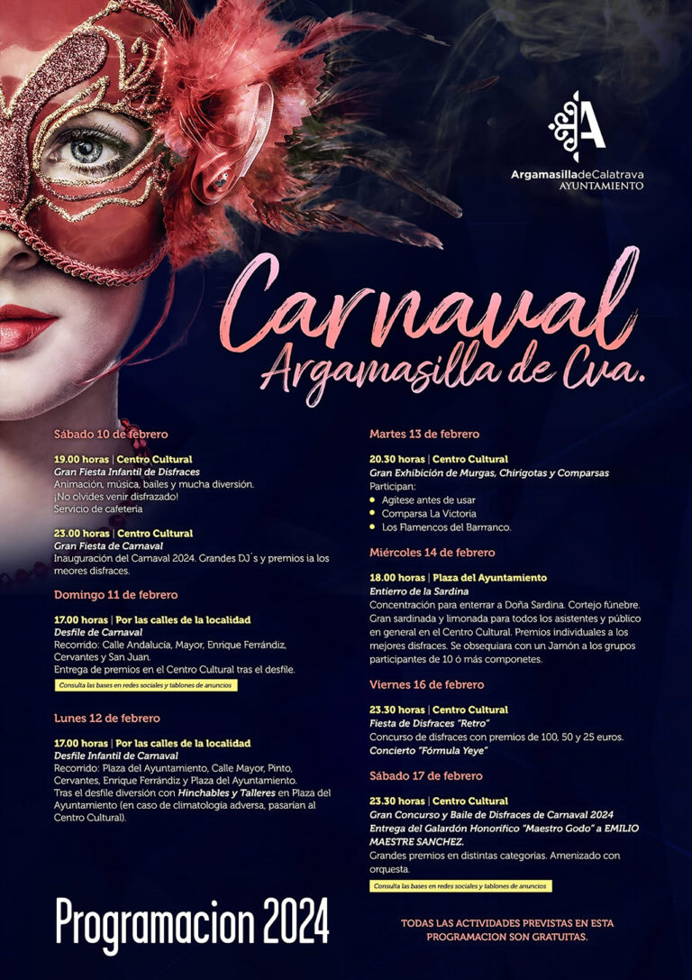 Chirigotas, desfiles y concursos en la programación de Carnaval 2024 de Argamasilla de Calatrava desde el 10 de febrero