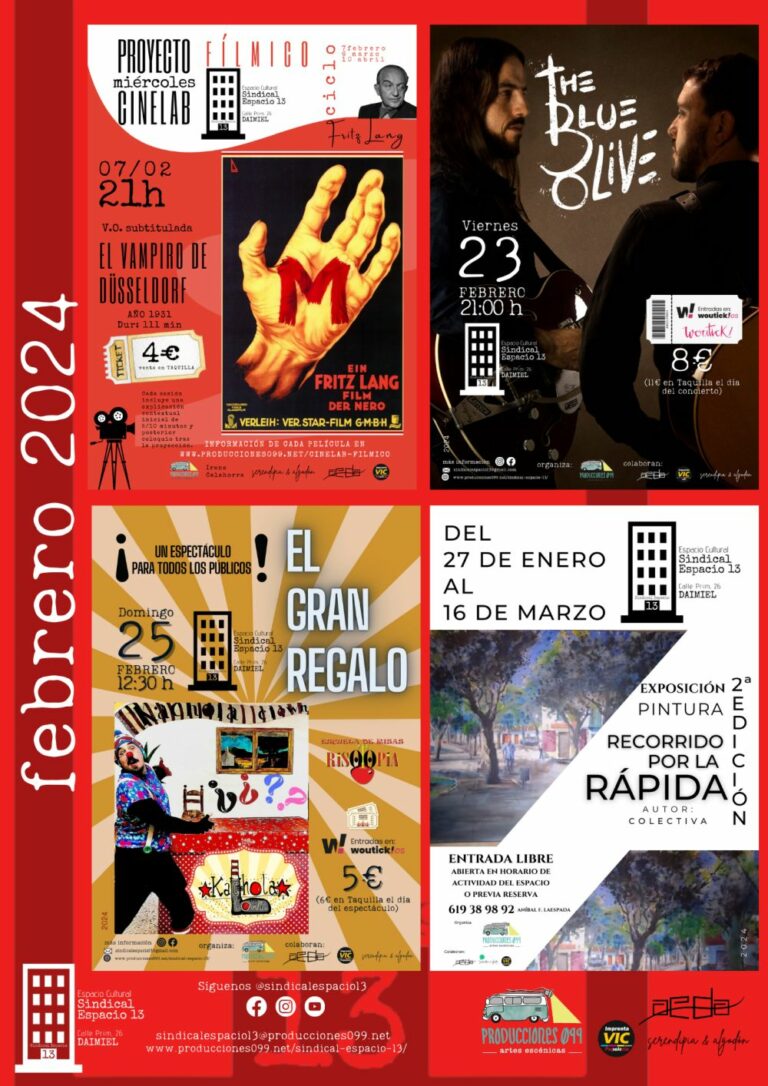 Nueva exposición, cine, música y espectáculo clown familiar para febrero en Sindical Espacio 13
