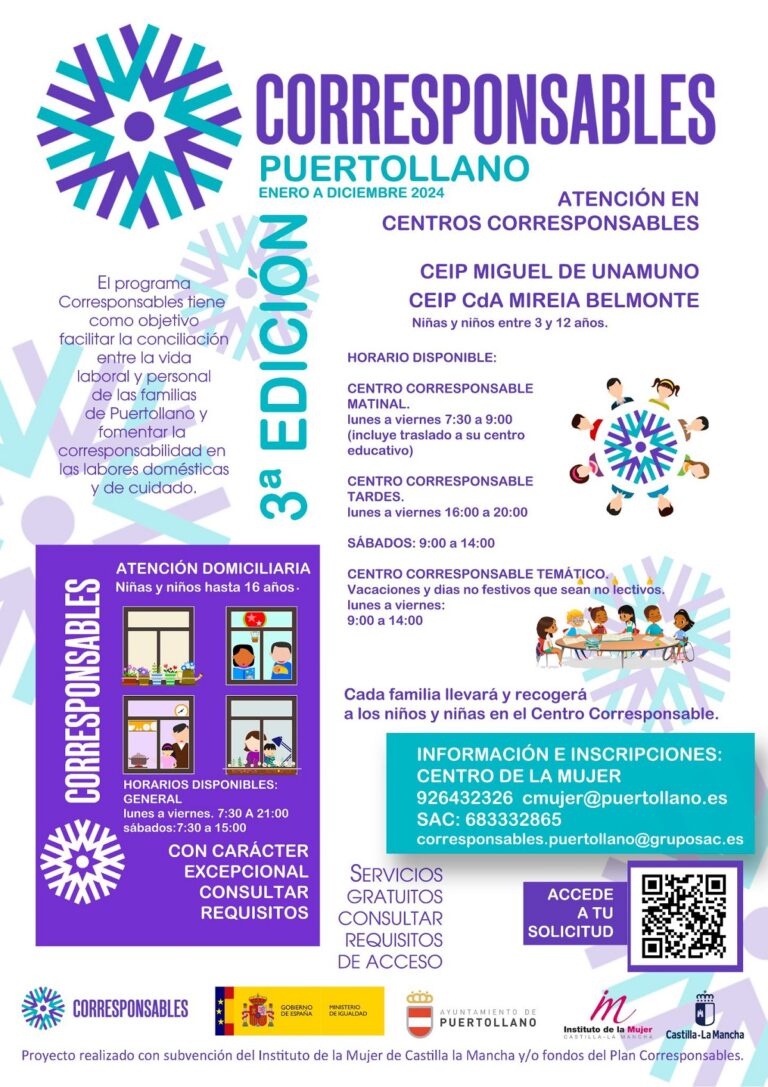 Puertollano: El Plan Corresponsables abre las inscripciones del servicio de apoyo y conciliación familiar